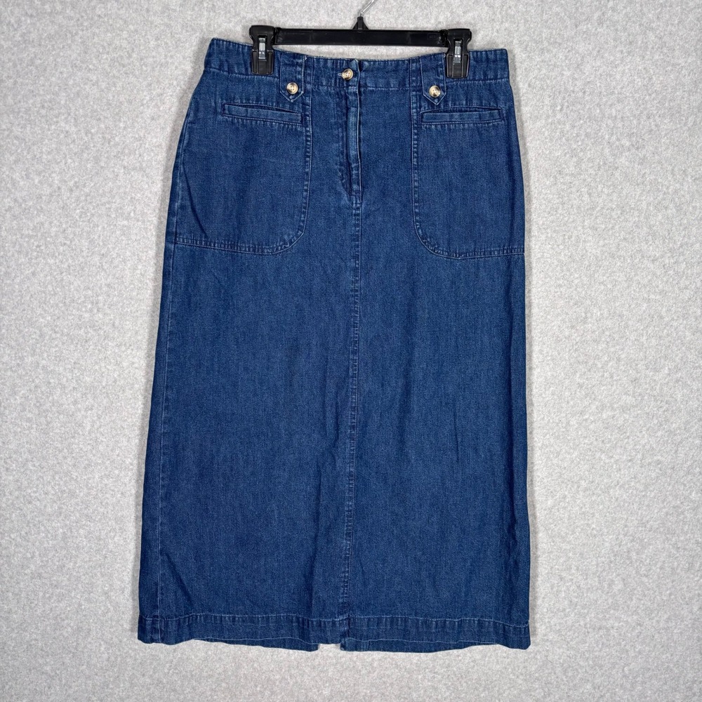 Vintage 90s Y2K Patch Pocket Midi Denim Skirt 12 Jean Cotton Cottage Prairie